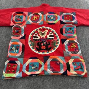 Vintage Chinese Patchwork Embroidered Dragon Jacket Quilted Asian Frog Closure